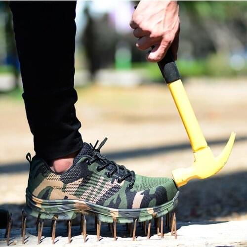 Mens Big Size Hiking Shoes Steel Toe Puncture Resistant Safety Work Shoes Camouflage Breathable Tourism Climbing Outdoor Shoes