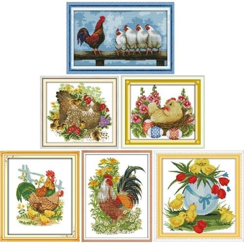 Rooster&hen 11CT14CT Counted Cross Stitch Kits Animal Printed Pattern Craft Chinese Sewing Needlework Embroidery Accessories Set