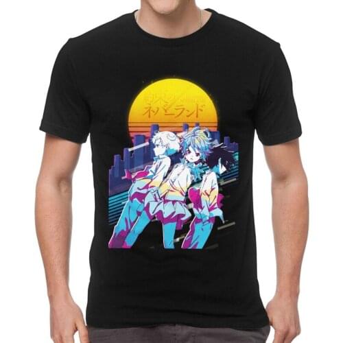 The Promised Neverland 80s Anime T Shirts Men Short Sleeve Cotton T-shirt Yakusoku No Neverland Emma Ray Tees Top Novelty Tshirt