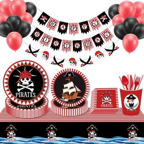 Pirate Theme Party Disposable Tableware Birthday Party Decorations Kids Party Supplies Napkins Paper Plates Birthday Decoration