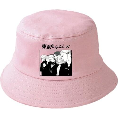 Anime Tokyo Revengers pink Summer hat Women Men Panama Bucket Cap The Design Flat Visor Harajuku Bucket Hat Fisherman Hat