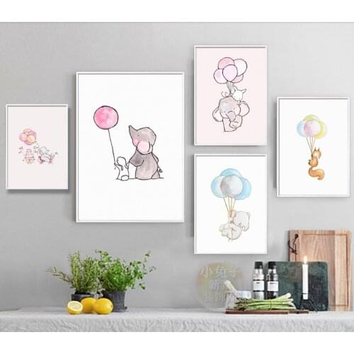 Simple Cartoon Elephant Squirrel Balloon Prints Poster Modular Wall Pictures Canvas Painting Print Home Decoration