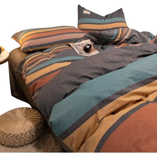 Nordic Style Ins Four-Piece Cotton 100 All Cotton Washed Cotton Fitted Sheet Duvet Cover Quilt Cover Bed Three-Piece