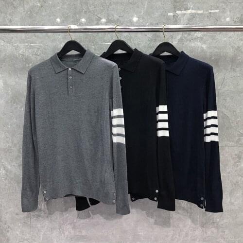 TB BROWIN Women Polo Shirt Long Sleeve Autumn Winter Knitted Turn Down Collar Long Sleeve Cotton Loose Blouse Men Top Korean