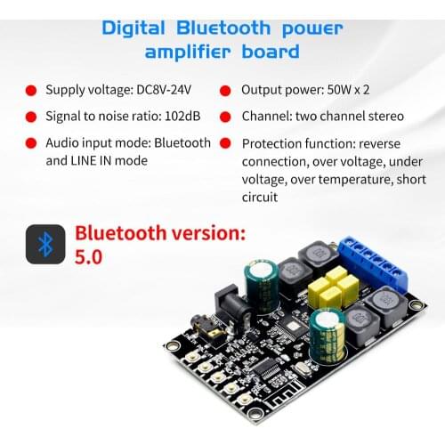 TPA3116 50W+50W 2.0 Audio Wireless Bluetooth 5.0 Stereo Digital power amplifier Board With Shell