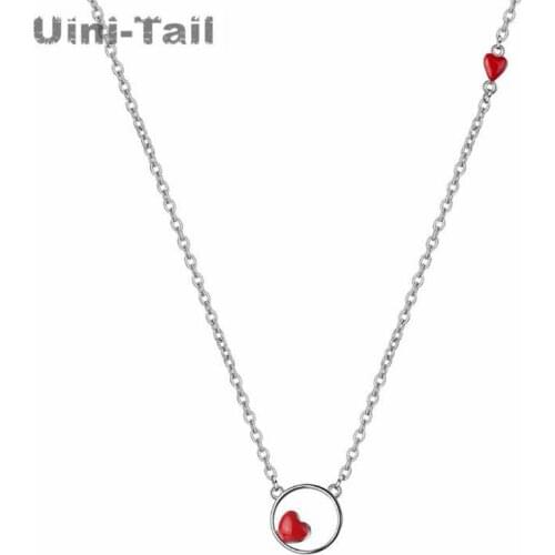 Uini-Tail hot new 925 sterling silver girl red heart-shaped necklace literary temperament sweet dynamic trend jewelry ED153