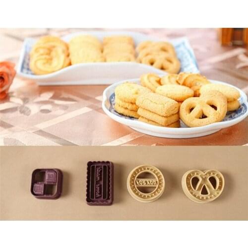 Cookie Shape 4-cavity Plastic Mold Fondant Paste 4 kinds Patterns Pressing Cupcake Decorating Cookie Stamps Chocolate Gum Paste