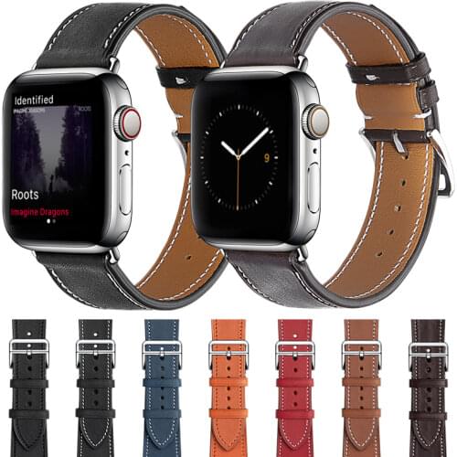 Vintage Watch Strap Barenia Calfskin Leather Watch Band For Apple 44mm 40mm 42mm 38mm iWatch Series 3/4/5/SE/6 Bracelet Belt