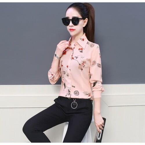Office Wear Women Summer Chiffon Blouses Shirts Lady Girls Casual O-Neck Bow Tie Long Sleeve Printed Tops Shirts Blusas DD1953