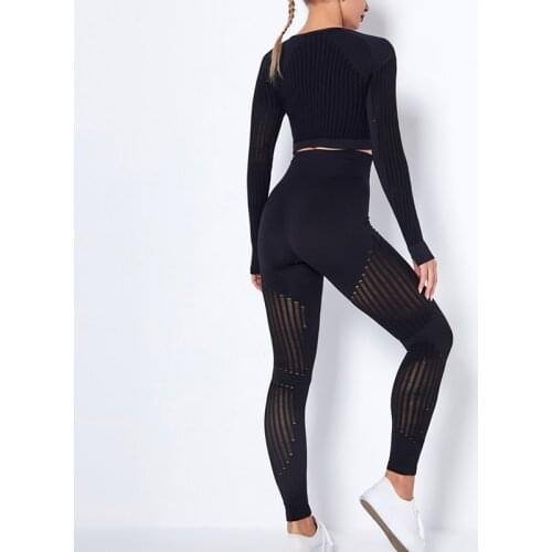 2 Pcs Sports Suits Set Women Yoga Sets Gym Fitness Athletic Pants Sportswear Leggings Shirt Seamless Sports Hollow Out