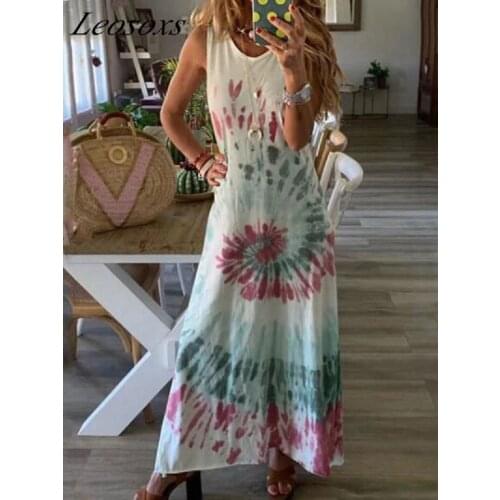 2021Fashion Women Dress Printed Long Dresses vest tie-dye casual womens dress Loose Sundress Party Dresses платье
