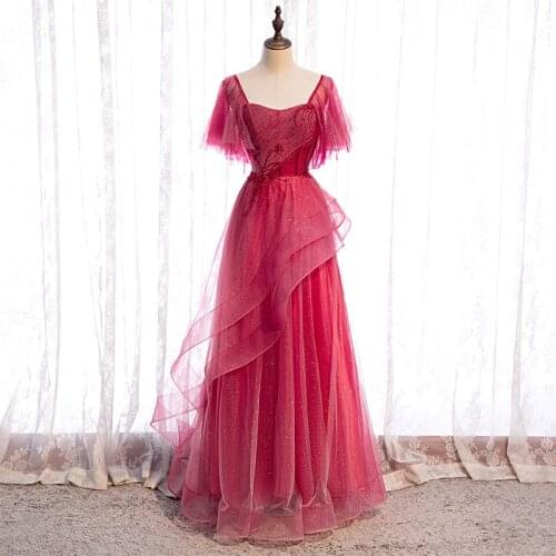 Bespoke Occasion Dresses Illusion Square Collar Short Backless Beading Crystal Pleat Lace Tulle Women Formal Evening Gown HB195