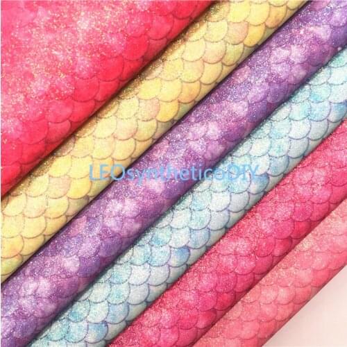 1PC 21X29CM Glitter Fabric, Mermaid Printed Glitter Leather Sheets For Making Bows LEOsyntheticoDIY T479