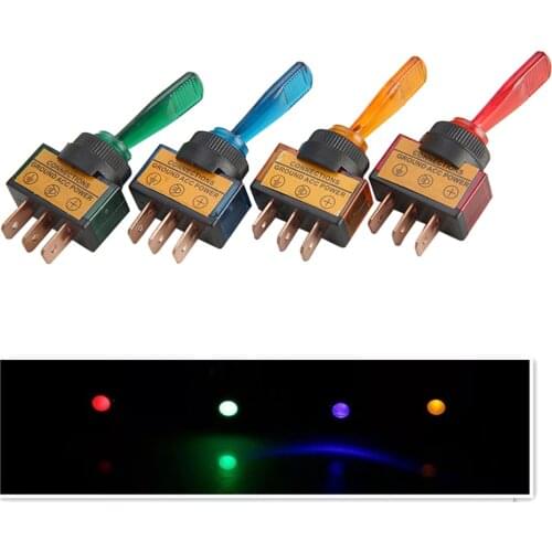 1PC DC12V 20A Automotive Toggle Switch 3 Pin ON-OFF with Lamp Blue Green Red Yellow