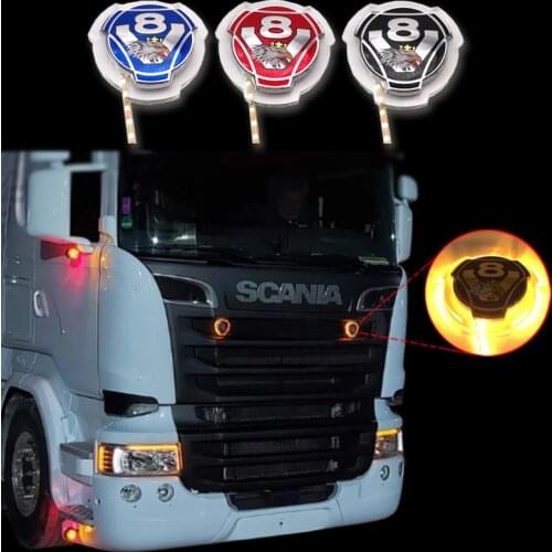 1x Griffin V8 Logo Fit For Scania Truck Custom Front Grill Grille Emblem Badge With White 24V LED Strips Lighting