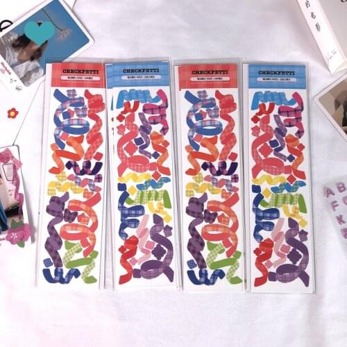 2 Sheets Kawaii Grid Ribbon Stickers Scrapbooking Decorative Sticker Hand Account DIY Diary Album Stick Cute Korean Stationery
