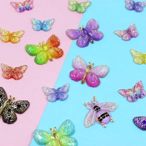 5Pcs Resin Colorful Butterflies 2.2x1.5cm flatback Charm For DIY Hair Bow Scrapbooking Decoration Craft Charm