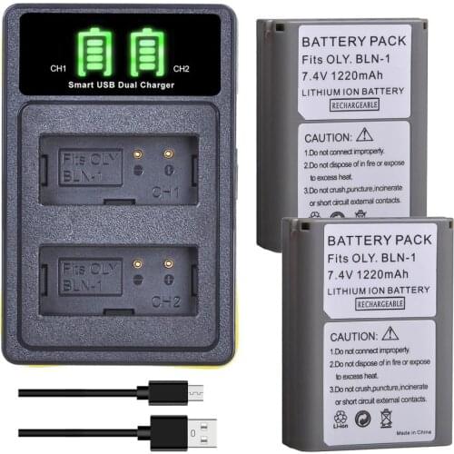 1220mAh PS-BLN1 BLN-1 Battery+LED Dual Charger with Type C Por for Olympus OM-D E-M1 E-M5 Mark II PEN-F E-P5 EM1 EM5 PENF EP5