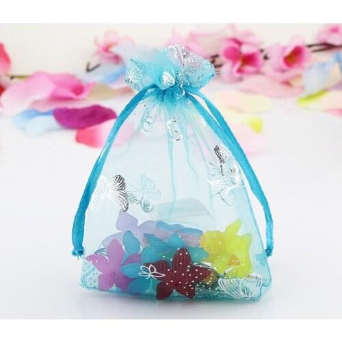 Free Shipping 100pcs/lot Lake Blue Organza Bags 9x12cm Small Butterfly Jewelry Bags Favor Gift Jewelry Packaging Bag Pouches