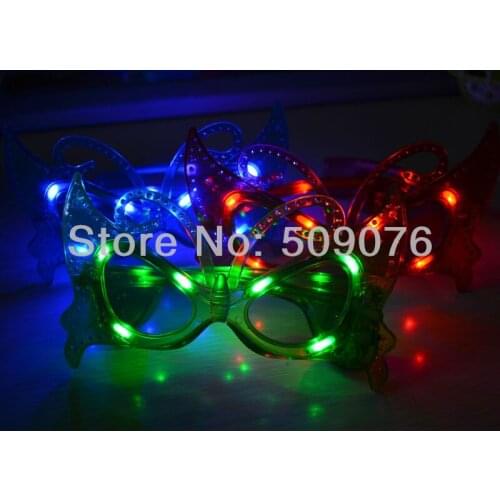 Free shipping 24pcs/lot red blue green led flashing light eyeglass butterfly fashion decorative glasses for party