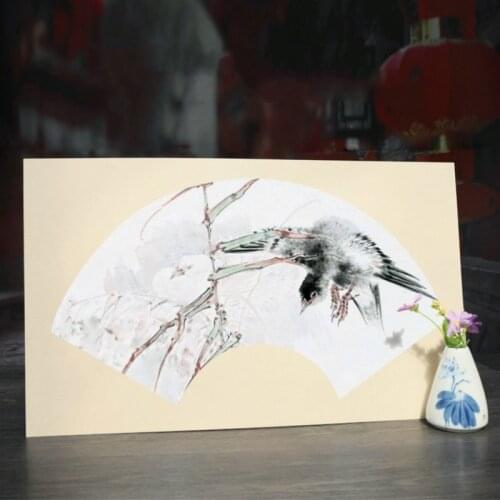50*30cm Fan Shaped Calligraphy Paper Cards Papel Arroz 10sheets Children Watercolor Painting Cards Ripe Xuan Paper Lens Card