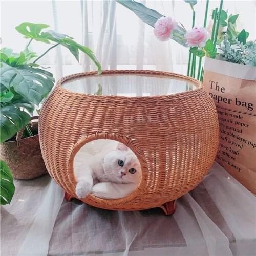 Luxury cat villa, cat delivery room, pet kennel, closed all-season universal rattan coffee table, cat litter