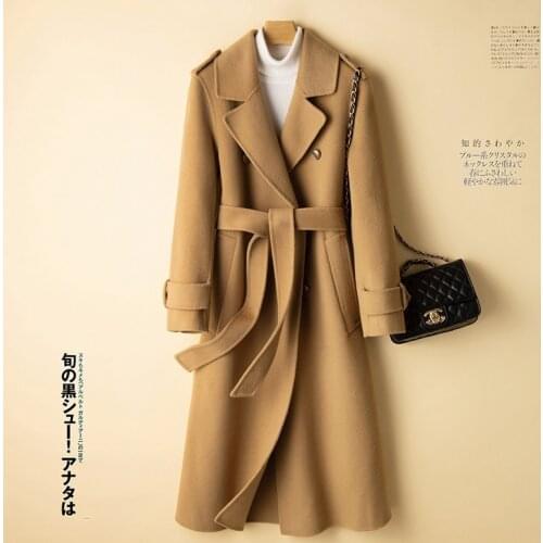 Double-sided cashmere coat womens mid-length over-the-knee British style woolen high-end Hepburn coat