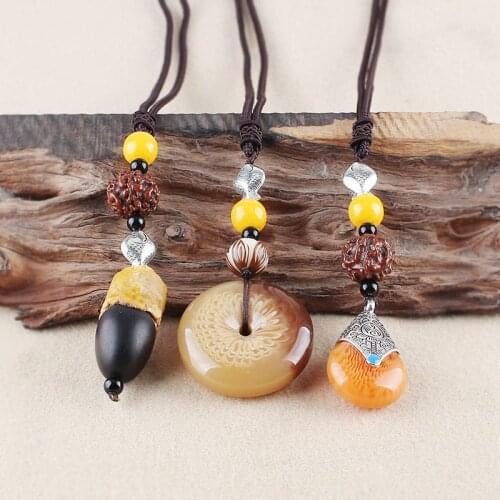Shan-pahudia-Juglans-regia ethnic jewelry vintage necklace bodhi seed pendant necklace men and women accessories