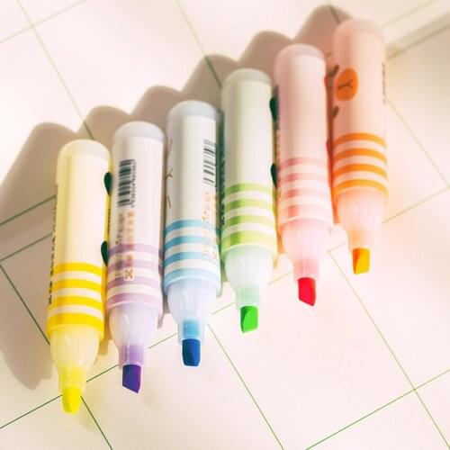 6 Pcs/Set Cute Animals Mini Highlighter Graffiti Marker Pen Drawing Plastic fragrance highlighter for Student note marker