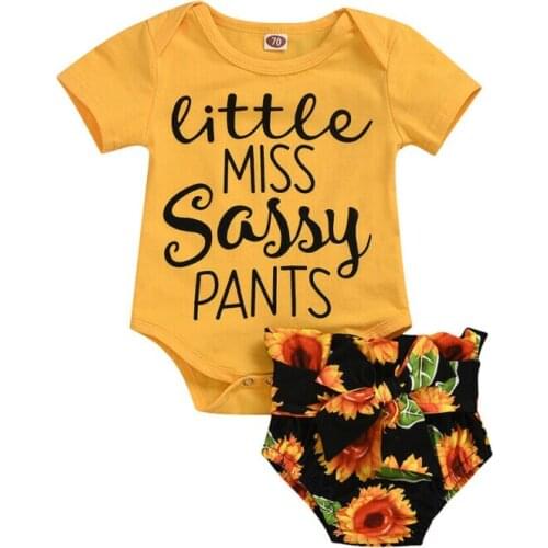 Infant Baby Girl Summer Sassy Short Sleeve T-shirt Tops Sunflower PP Shorts 2Pcs Outfit Clothes