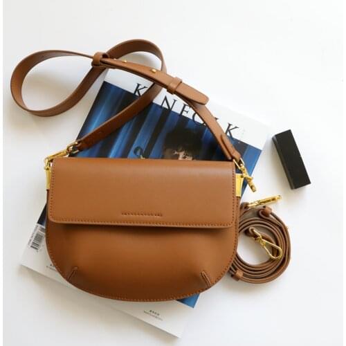 Decent Cow Handbags Niche Net Celebrity Half-circle Saddle Retro Leather Small Shoulder Diagonal Bag