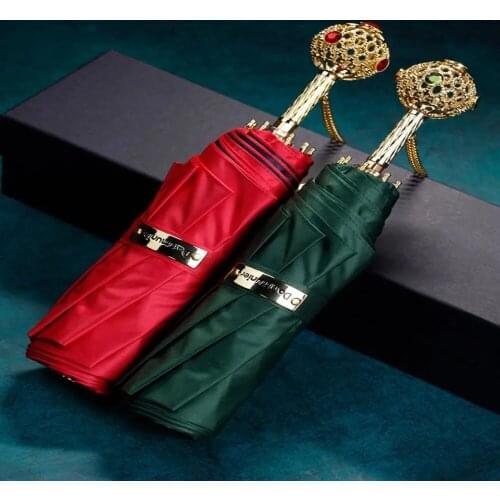 Exquisite Womens Umbrella Sunshine And Rain Dual Purpose Sunshade Creative Small Portable Folding Umbrella UPF 50