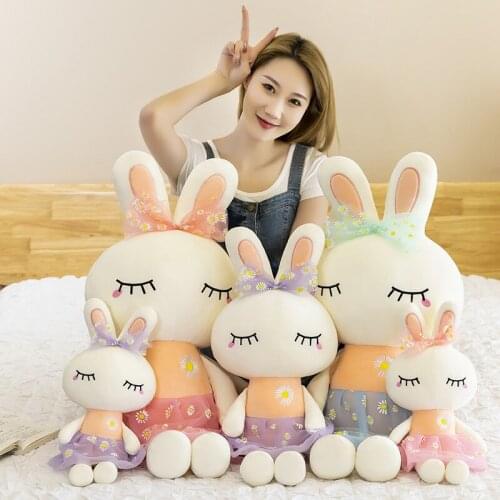 Kawaii Creative Gauze Bunny Plush Soft Stuffed Toy Animals Rabbit Sleeping Cartoon Pillow Doll for Children Kids Birthday Gift