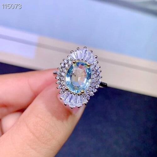 Natural Aquamarine Ring For Women Oval Cuted Real Gemstones without impurity and crack Low Price 8x10mm Fine jewelry Top Quality