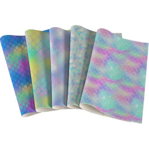 Colorful Gradient Faux Leather Bed Sheet Lychee Pattern Bow Earrings Crafts 22X30CM A4