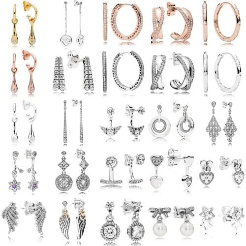 2019 NEW 100% 925 Sterling Silver Earrings Round Eardrop Sparkling Love Heart Ear Studs Charm Bead Fit Original DIY Dangler