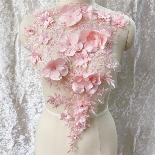 1 Piece Lace Applique 3D Flowers Pink Blue White Appliques Patch Fabric Cloth Sewing Patchwork DIY Craft Girls Dress Decoration