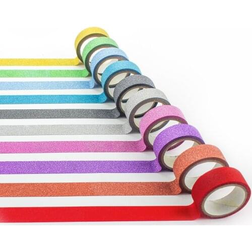 Washi Tape-Glitter DIY Handicrafts-Scrapbooks and Paper Crafts-10 Color Extra Long Roll-15 mm Width and 3 Meters Lengt