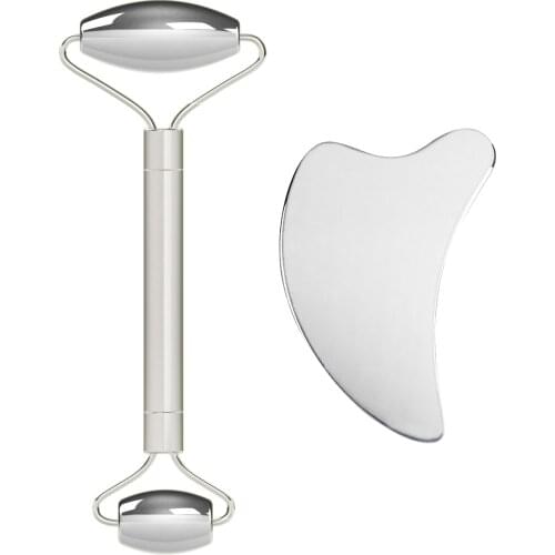 Face Roller Gua Sha Scraper Set for Face Skin Care Body Slimming Stainless Steel Material Facial Massage Roller
