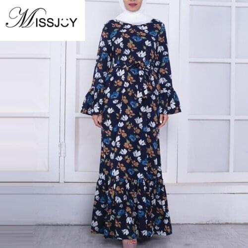 MISSJOY New Moroccan kaftan Abaya Vestido terciopelo Chaplet islamique Muslim Women Long Sleeve Print Middle East Ruffle dress