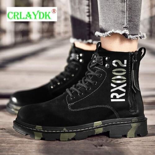 CRLAYDK 2021 Fashion Mens Outdoor Waterproof Rubber Snow Boots Leather Botas Ankle Shoes Breathable Casual Walking Camouflage