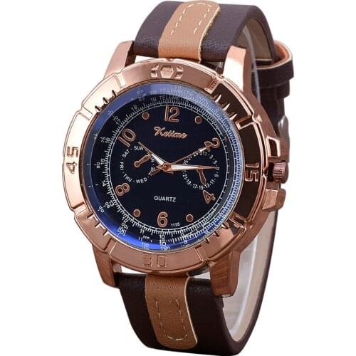 Wristwatch Mens Fashion & Sports Three-Eyed Leather Belt Mens Watch Classic Big Dial Blue Quartz Watches Men