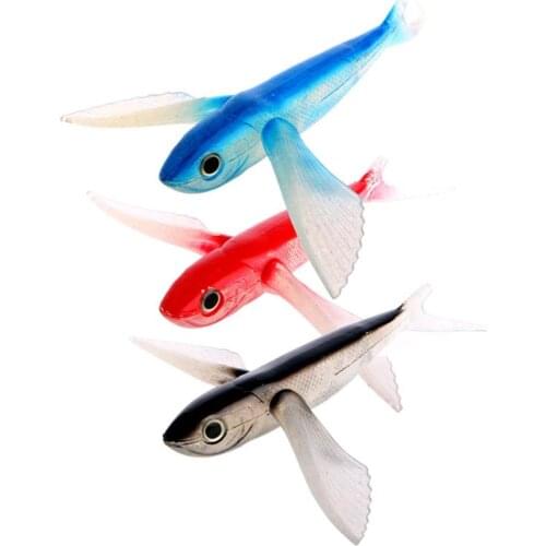 None Artificial Flying Fish Bait Soft Fishing Lure for Tuna Mackerel Seawater Fishing Boat Trolling