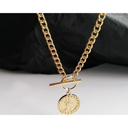Timlee N067 New personality Retro Geometry Round Face Metal Necklaces Delicate Jewelry Wholesale