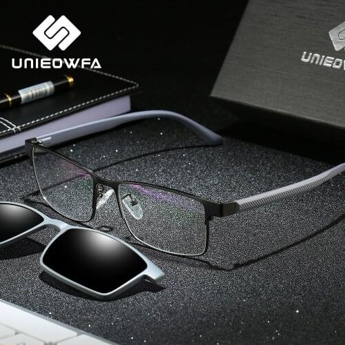 Polarized Magnet Clip On Eyeglasses Frame Men Optical Prescription Glasses Frame Men Myopia Clear Magnet Clip On Sunglasses Male