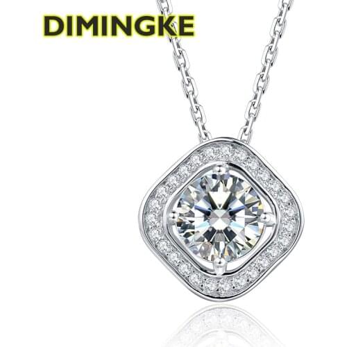 DIMINGKE 1CT Passed Diamond Test Moissanite Geometric Necklace S925 Silver Jewelry Super Flash Party Lover Gift
