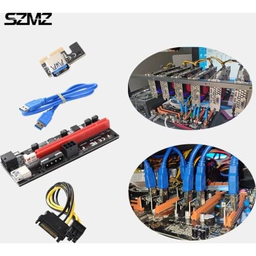 8pcs PCIe Riser Adapter Card Express 1X 4x 8x 16x Extender PCI-E Riser SATA USB 3.0 15pin to 6 pin Power for Mining Motherboard