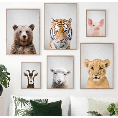 Bear Tiger Pig Goat Lion Sheep Nordic Posters And Prints Wall Art Canvas Painting Animals Wall Pictures For Baby Kids Room Decor