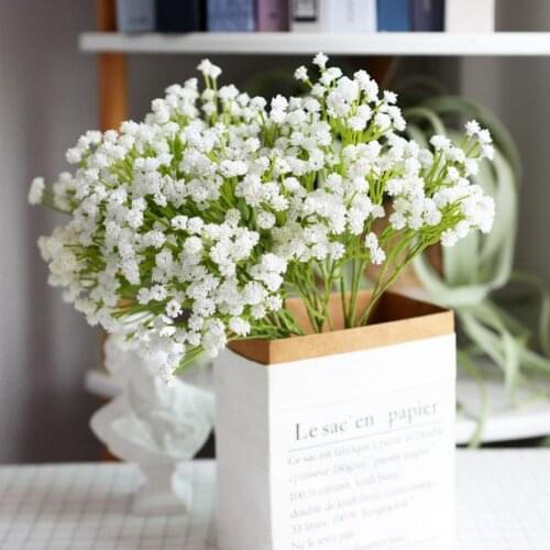 Plastic Simulation Flower Real Touch Clear Texture Plastic Colorful Artificial Gypsophila Fake Plant for Wedding Bridal Bouquet