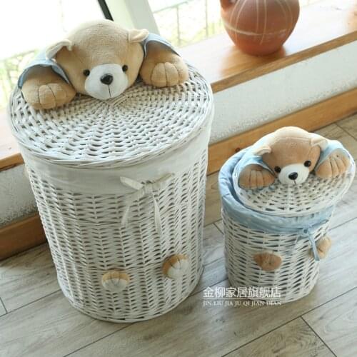 Zq Rattan Laundry Basket Toy Storage Box Household Dirty Laundry Basket Storage Basket Knitted Belt Lid